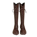 TYUSGH Botas altas hasta la rodilla para niñas, de piel sintética, con cordones en la espalda, con cremallera, antideslizantes, góticas, punk, vaqueras, Brown, 37 1/3 EU
