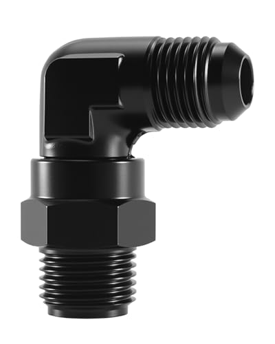 Image of 6AN Male Flare to 5 /8-18 Inverted Flare Swivel Adapter Fitting 90 Degree | Aluminum, Black