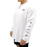 [WILLS FITNESS] ロンT メンズ 長袖 オーバーサイズ ビッグシルエット ウィルズ フィットネス SLEEVE LOGO LONG SLEEVE 2.0 袖ロゴ 筋トレ ジム ウエア スポーツウェア ストレッチ トレ着 運動 9900000010009 (L, White)