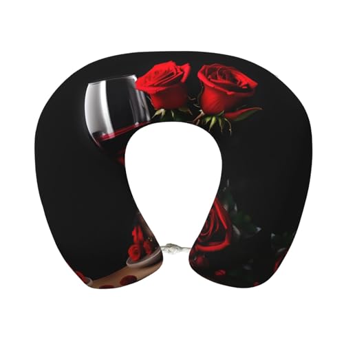 Premium Red Rose and Wine Travel Neck Pillow