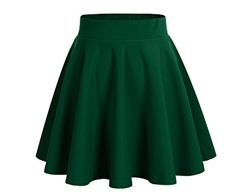 Image of DRESSTELLS Green Women's Skirts Stretchy Flowy Flared A-Line High Waist Basic Versatile Skater Mini Skirt Dark Green S