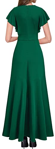 Formal Dresses For Women Sexy V Neck Ruffle Sleeve Split Wedding Guest Long Dress(Green Small) #TOP1
