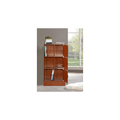 Hodedah Multipurpose Bookcase With 3-Doors 6-Shelves In Cherry #TOP2