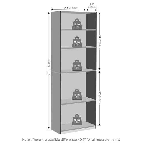 Image of Furinno Reed Closet Organizers and Storage, 5-Tier Closet Organizer, Open Shelf Closet Storage, for Wardrobe, Bedroom, Living Room, White