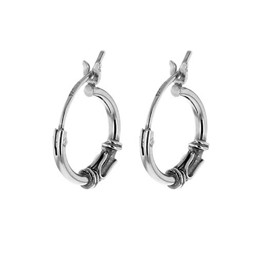 Boucles d'oreilles créoles en argent oxydé 12 mm pour femme à motif vague