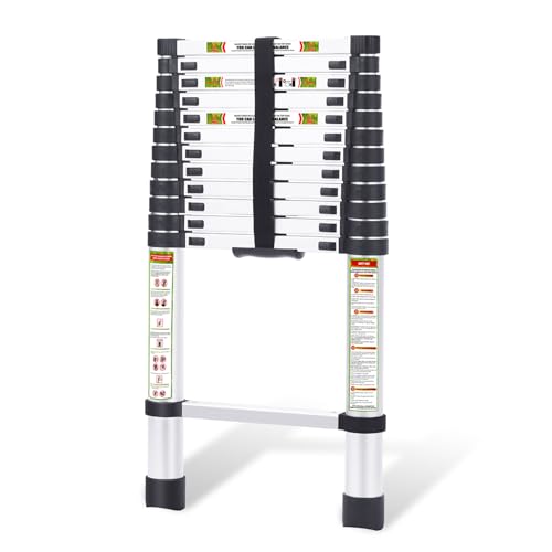 RIKADE Telescoping Ladder 16.5FT & Attic Ladder, Heavy Duty Aluminum with Non-Slip Feet, 330lb Capacity for RV, Attic, Loft & Multi-Surface Use