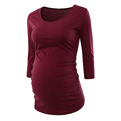 T-Shirt Grossesse, YUYOUG T-Shirt à col Rond de maternité T-Shirt à col Rond de maternité Top Vêtements de Grossesse (M, Red)