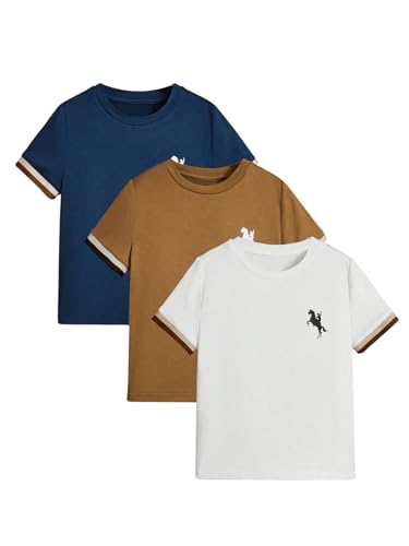 WDIRARA Boy's 3 Pack Graphic Pattern Round Neck Short Sleeve T-Shirt Set Summer Loose Fit Casual Tee Tops