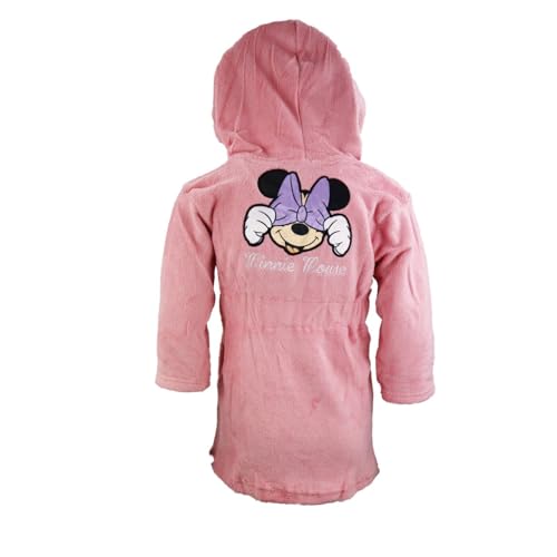 Disney Minnie Maus Kinder Bademantel Mädchen mit Kapuze – Rosa Fleece Morgenmantel 98–128 – Weich & warm – Minnie Mouse Ohren & Schleife, Farbe: Rosa, Bekleidungsgröße: 110/116