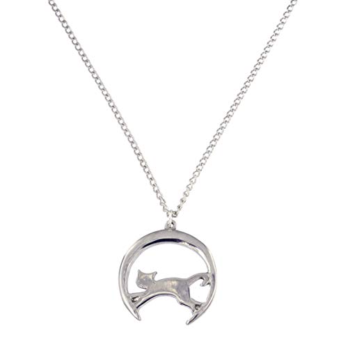 Collier chat et lune en étain pendentif animal mystique pour femme et homme