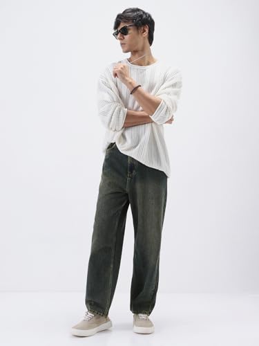 Image of Urbano Fashion Men's Loose Baggy Fit Heavy Washed Jeans Non-Stretchable