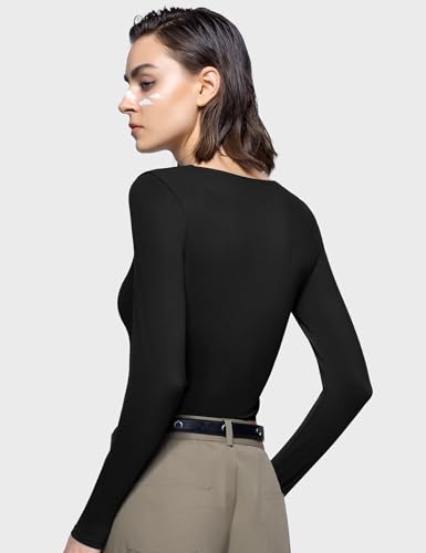 PUMIEY Women's Long Sleeve T Shirts Sweetheart Neck - Slim Fit Going Out Tops Sexy Basic Tee Smoke Cloud Pro Collection4