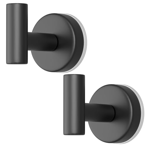 Image of Suction Cup Hooks for Shower, Stainless Steel Towel Hooks for Bathroom Wall, Glass Door, Kitchen, Mirror, Tile, Shower Hooks for Hanging Towels, Robes, Bath Balls (2 Pack，Black)