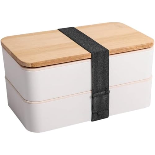 Vlfn ??2段式ランチボックス メンズ/レディース/子供用 弁当箱 軽量設計 完全漏れ防止 仕切り板付き 洗い簡単 大容量 学生 通勤 ピクニック アウトドア おしゃれ (ホワイト)