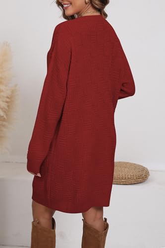 Image of Cakulo Womens Checkered Sweater Dress Oversized Fall Winter Fashion Long Pullover Sweaters Casual Loose Knit Dresses 2025