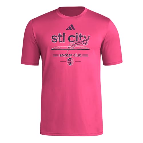 Adidas Mens St. Louis City SC Pre-Game Short Sleeve Soccer T-Shirt Power Pink/St. Louis City Sc Large