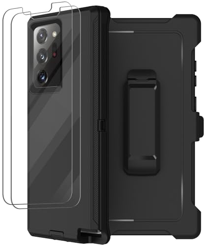 for Galaxy Note 20 Ultra Case with Belt Clip Holster, 2 Screen Protector, Military Grade Full Body Heavy Duty Shockproof Rugged Protective Cover for Samsung Galaxy Note 20 Ultra 5G Black