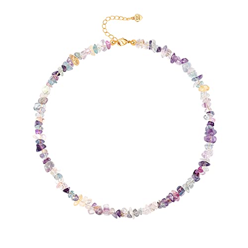 Natural Chip Stone Choker Necklace Irregular Rainbow Fluorite Beads Healing Crystal Necklace For Women #TOP9