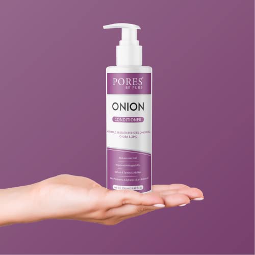 Image of PORES Be Pure Onion Hair Conditioner | Red Onion & Zinc for Thicker, Stronger Hair | Reduces Hair Fall & Frizz | Deep Nourishment for Dry, Weak Hair | Unisex - (250 ml X 2)