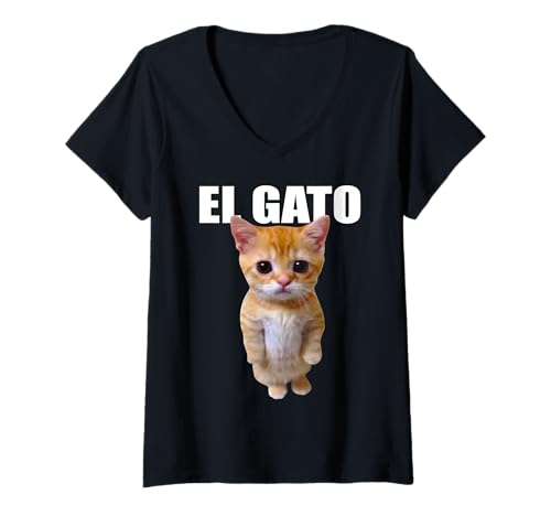 Womens El Gato Meme Sad Crying Cat Munchkin Kitty Meme Trendy V-Neck T-Shirt