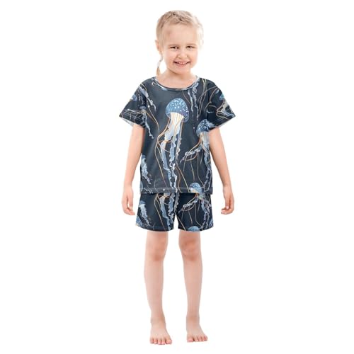 senya Short Sleeve Pajamas Sets Summer Cotton Sleepwear Jellyfish on A Dark Background3