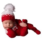 Picture of Vomdrok Newborn Photography Props Outfits Christmas Hat Leggings Infant Baby Boy Girl Photoshoot Costume (Red A)