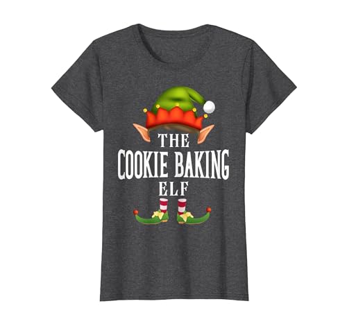 Cookie Baking Elf Group Funny Christmas Pajama Party T-Shirt, Women, Dark Heather Grey, Large