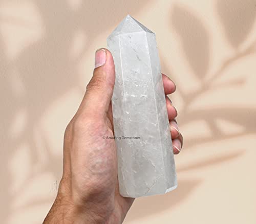 Image of Amazing Gemstone Large Clear Quartz Crystal Towers ~ Natural Healing Crystal Point Obelisk for Reiki Healing and Crystal Grid (5.5 to 6 INCH)