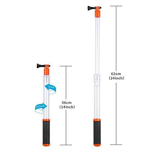 Perche à Selfie Flottante étanche TELESIN - Longueur Réglable 35.6-61 Cm, Support Télécommande WiFi, Compatible GoPro, SJCAM, Xiaomi Yi