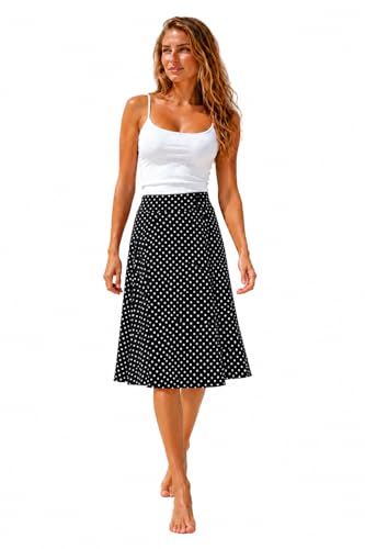 Van Der Rich ® - Jupe Fleurie avec Taille elastiquée - Femme (Noir Fleur 1 Pois, L-XL)