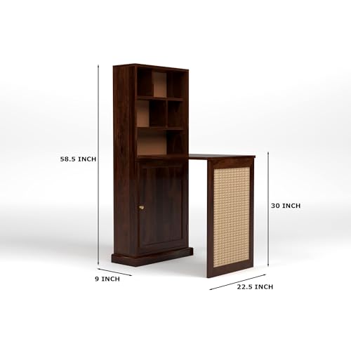 Image of Solid Sheesham Wood Foldable Study Table with Bookshelf & Storage Cabinet | Rosewood Study Desk for Home & Office (B-Walnut Finish)