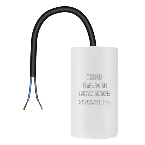 OFFCUP CBB60 Condensador Permanente 8μF, 450V 50/60Hz - Condensador de Arranque para Motores Eléctricos con Alambre, Adecuado para Compresores, Lavadoras, Aires Acondicionados
