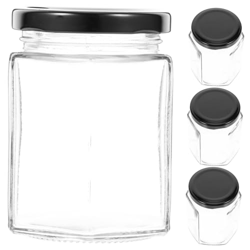 BRIGHTFUFU 4pcs Transparent Glass with Lid Honey Dispenser Easy Clean Kitchen Storage Food Grade Container