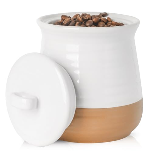 Hasense Ceramic Food Storage Container, Porcelain Kitchen Canisters with Airtight Lid, 35 OZ Coffee Canisters for Kitchen Counter, Candy Jar for Tea, Sugar, Salt and More, Farmhouse Decor, White