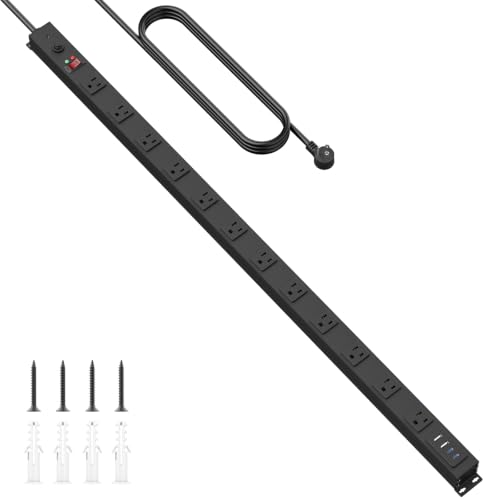 HHSOET Extensión eléctrica larga de escritorio con puertos USB C, negro, 4FT miniatura 1