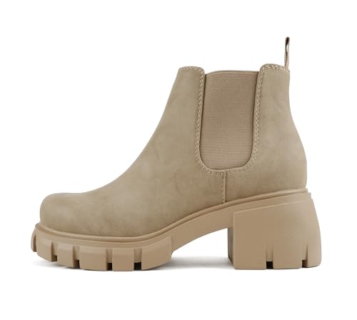 Image of Soda PIONEER ~ Women Lug Sole Mid Heel Chelsea Fashion Ankle Bootie w /Double Elastic Gore