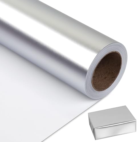 Matte Metal Silvery Wrapping Paper, Solid Color Paper,Gift Wrapping Paper,Perfect for Wedding,Valentine’s Day,Birthday, Christmas,Baby Shower,DIY Bouquet (17.5 Inches X 32.8 Feet)
