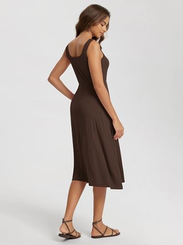 Image of ODODOS Square Neck Midi Dress with Pockets for Women Summer Casual Sleeveless Sundress Flare Tank Dress