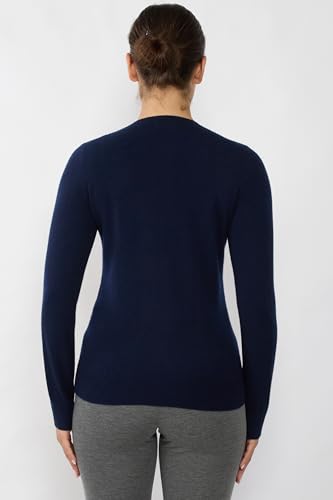 Image of JENNIE LIU Women's 100% Cashmere Button Front Long Sleeve Crewneck Cardigan Sweater