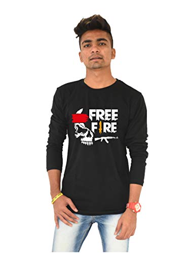 Image of Men's Cotton Free Fire Round Neck Full Sleeve Black T-Shirt