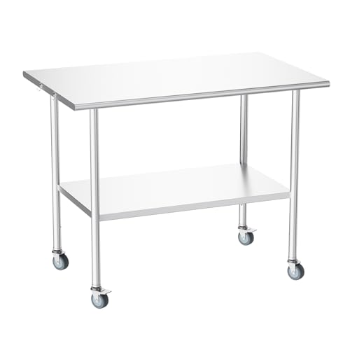 Image of Atelicf All-Stainless Steel Prep Table, 30 X 48 Inch, with Casters and Adjustable Undershelf, Heavy-Duty Build for Outdoor Use,Restaurants,Hotels,Workshops,Kitchens,Gardens, and Garages