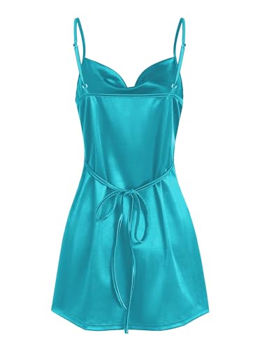 Image of ZAFUL Women's Satin Sleeveless Spaghetti Strap Mini Dress Sexy Slip Cowl Neck Silky Cocktail Party Dresses