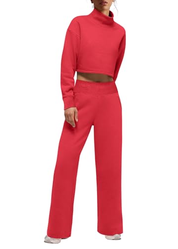 Panadila Women 2 Piece Lounge Set Matching Sweat Sets Mock Neck Sweatshirt and Wide Leg Sweatpants Casual Fall Outfits2