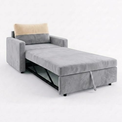 Image of SOCOZI Enrique 1 Seater Sofa Cum Bed | Soft Velvet Suede Fabric | Modern Convertible Design | Plush Comfort Seating for Living Room (Light Grey)