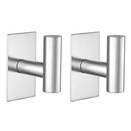 Top 10 Best Adhesive Towel Hooks for Bathroom Wall Reviewed 6 VAEHOLD Wall Towel Hooks, Heavy Duty Sticky Holder Waterproof Towel Hooks for Hanging Coat, Clothes, Closet Hook Wall Mount for Kitchen (Silver, 2 Pack)
