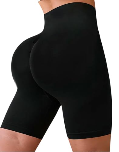 WUSQHY Womens Bike Shorts Women's Summer Yoga Shorts, Lightweight and Breathable High-Waisted Sports Cycling Shorts-Black-S