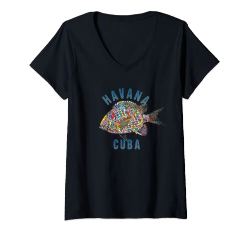 Mujer Habana, Cuba Beach Design / Souvenir Ilustración Camiseta Cuello V