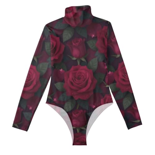 Body de manga larga para mujer GuoChe moldeador con estampado realista de rosas