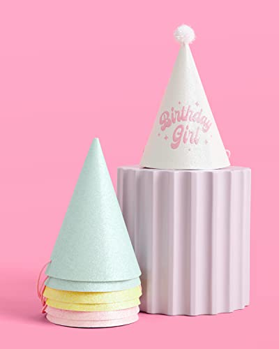 xo, Fetti Birthday Party Hats - Fits Adult + Child - Pastel Rainbow Bday Party, Glitter Birthday Girl, Magical, Paper Party Crowns,