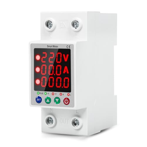 DEWIN Compteur d'électricité numérique, Moniteur d'énergie de Compteur Intelligent, Protecteur de sous-Tension, Disjoncteur 2P 63A AC230V (Size : Three displays)